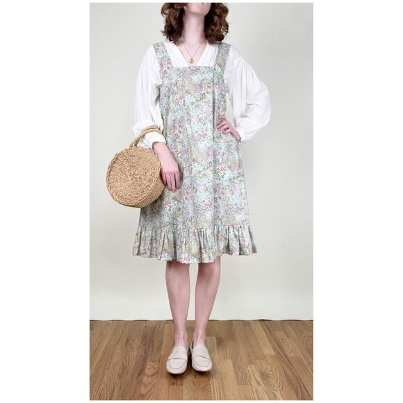 Vintage Handmade Floral Garden Girl Pinafore Midi Dress Grandmacore Cottagecore - Picture 8 of 8